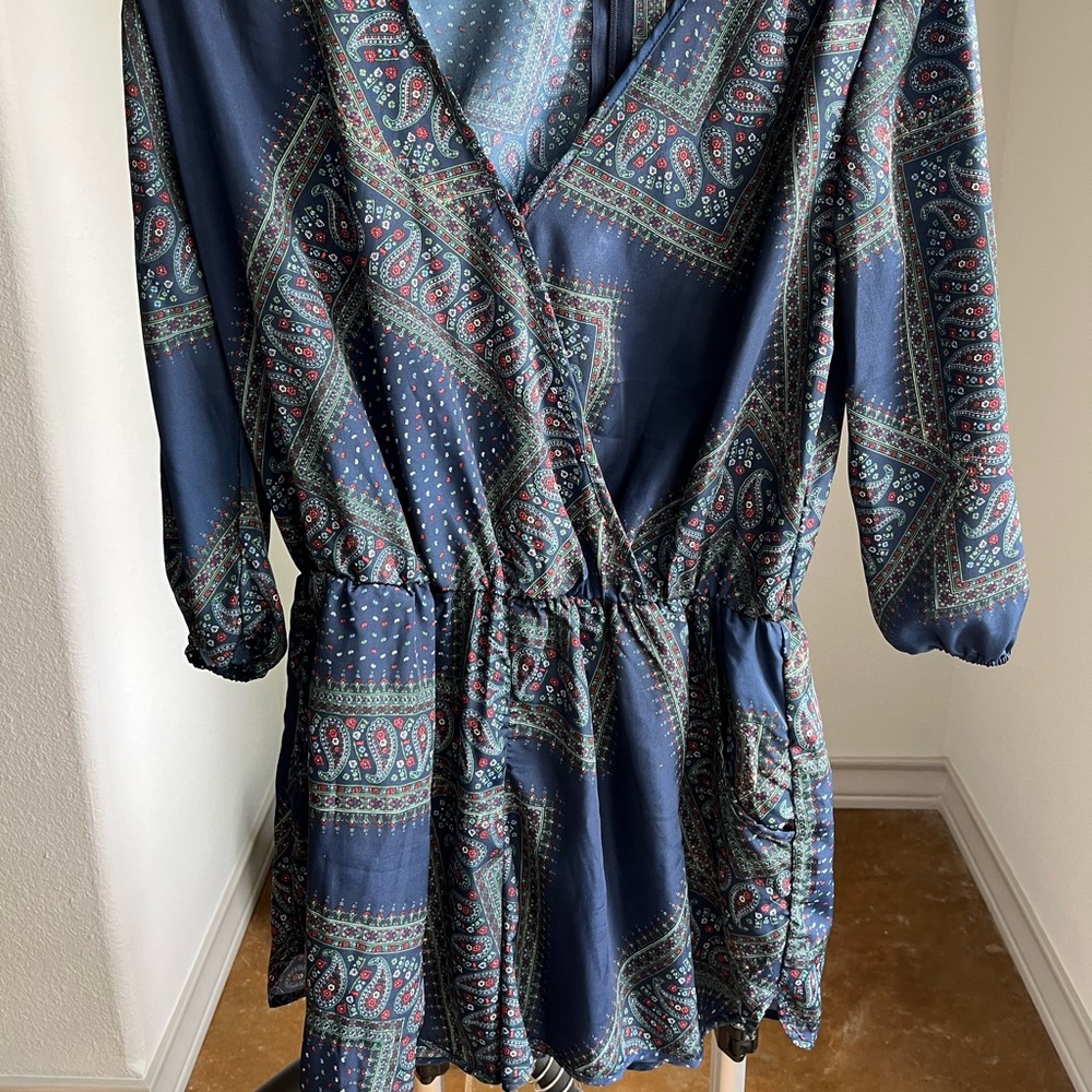 Blue Patterned Quarter Sleeve Length Romper